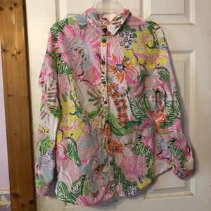 Lily Pulitzer sz XL floral bright multicolor button up shirt Hawaiian